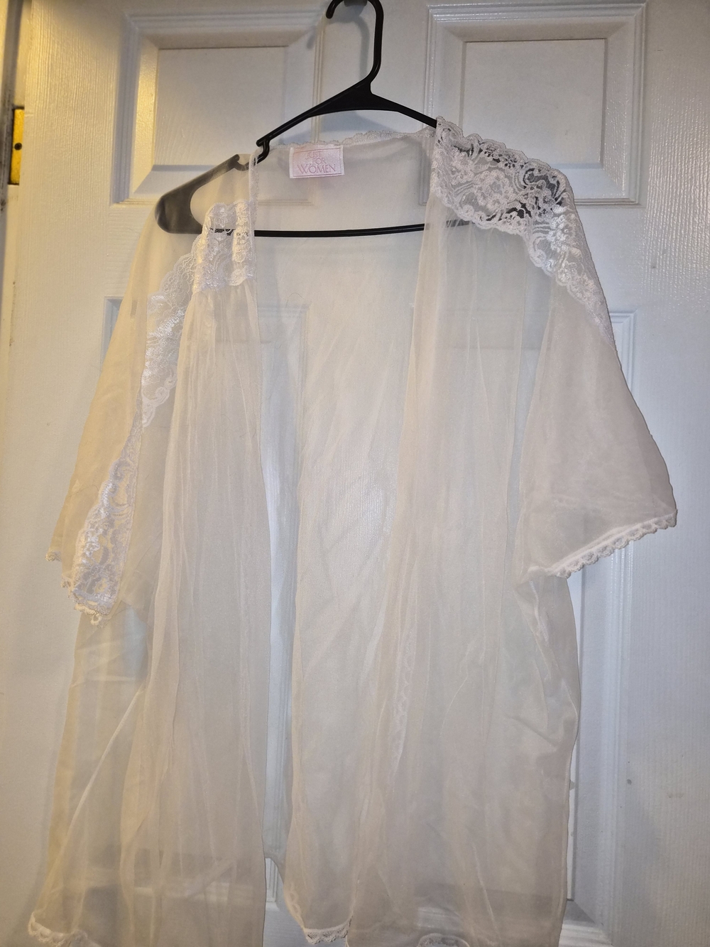 Sheer Lace-Trim Kimono Robe in Ivory by XOXO